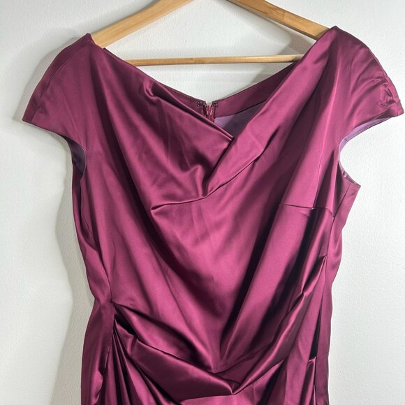 Talbot Runhof Cocktail Dress Sz 10/12 Burgundy Ruched Sheath Luxury Gala Yacht - Picture 4 of 13